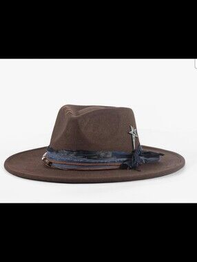 Womens Boho Fedora Hat Wide Brim Fedora Handmade Flat Brim Hats